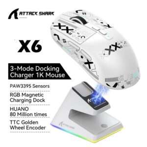 Миша Attack Shark X6 White 26000DPI PAM3395 Wireless Bluetooth із зарядною базою