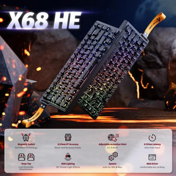 Механічна ігрова клавіатура Attack Shark X68 HE Rapid Trigger 68% (RGB) Чорна - Зображення 6